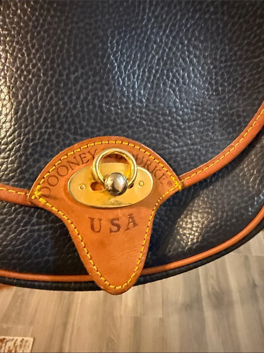 Dooney & Bourke Navy Pebble Leather Crossbody with Tan Trim and Strap